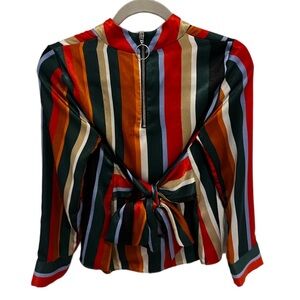 Zara Multicolor Striped Tie Blouse